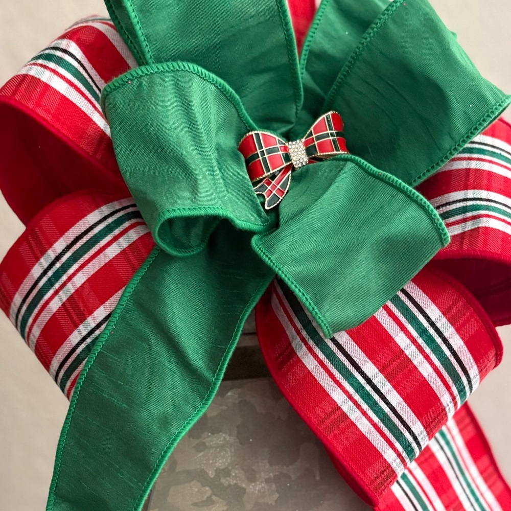 Festive Green and Red Holiday Bow